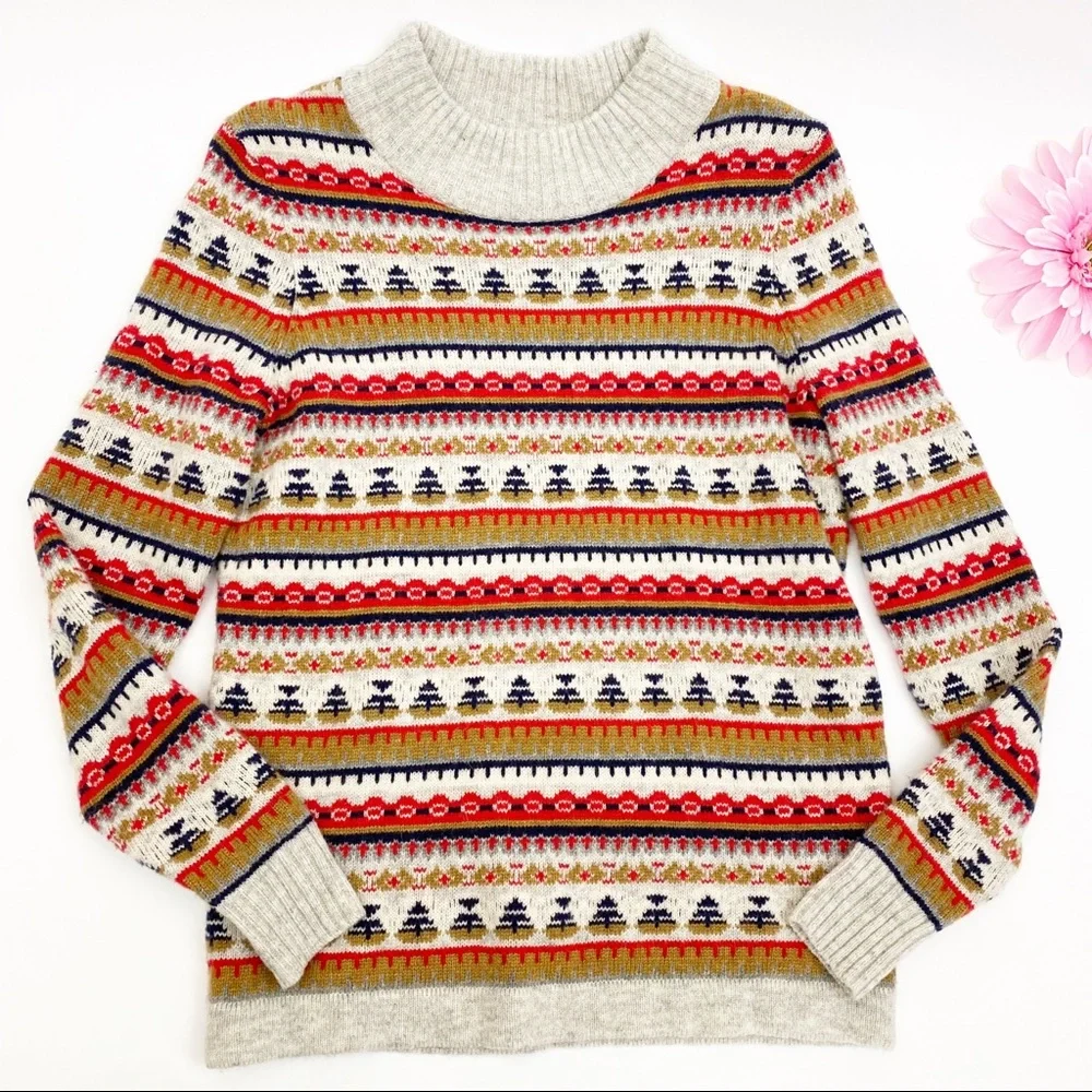 J. Crew Mockneck Fair Isle Lambswool Blend Sweater: Oatmeal Multicolor